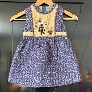 Vintage Handmade embroidered quilted Blue Floral Baby Dress sz 2/3